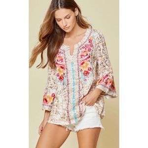 Savanna Jane animal print floral embroidery tunic top